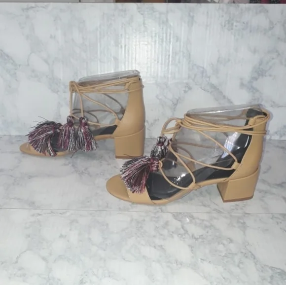 New Rebecca Minkoff Tassel Lace Up Block Heels In Nude/Multi Size 6 $198 - Picture 9 of 10